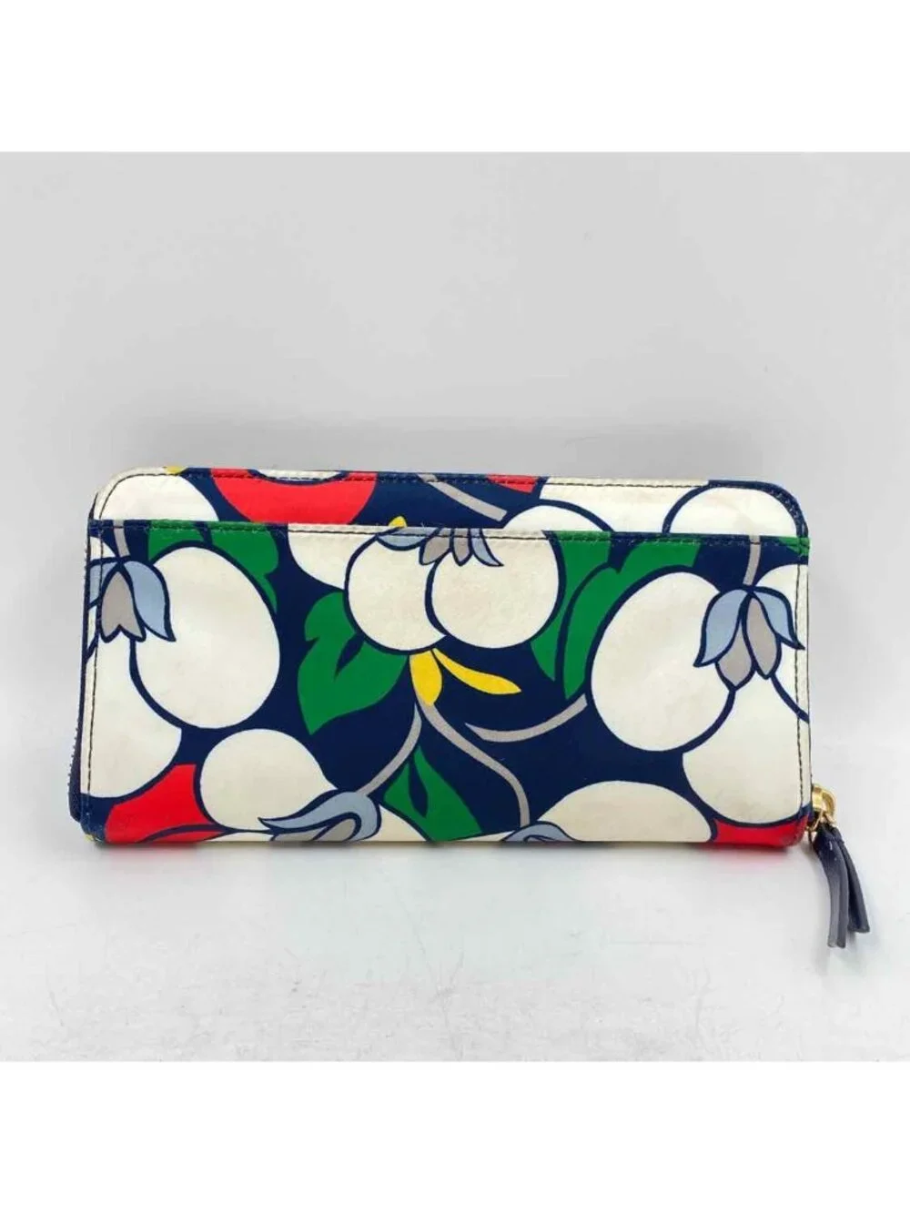 Kate Spade Women's Navy Leather Floral Wallet Colorful Zip Red Green